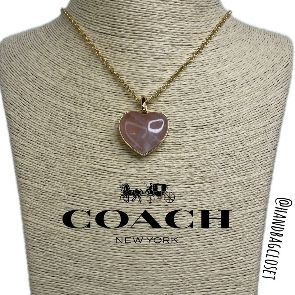 Coach Heart Carved Pink Quartz Necklace Earring and Bracelet Set - Picture 12 of 16